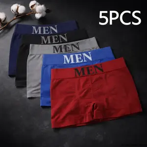 5 Pcs Men’s Cotton Boxer Briefs Breathable Stretch Underwear Soft Elastic Shorts Comfortable Plain Color Basics for Everyday Wear All Seasons Daily Use