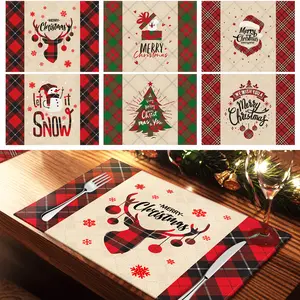 Christmas Themed Table Mat 6-Pack Holiday Dining Table Mats Assorted Design Patterns Santa Claus Snowman Tableware stocking stuffers 2024 Coasters
