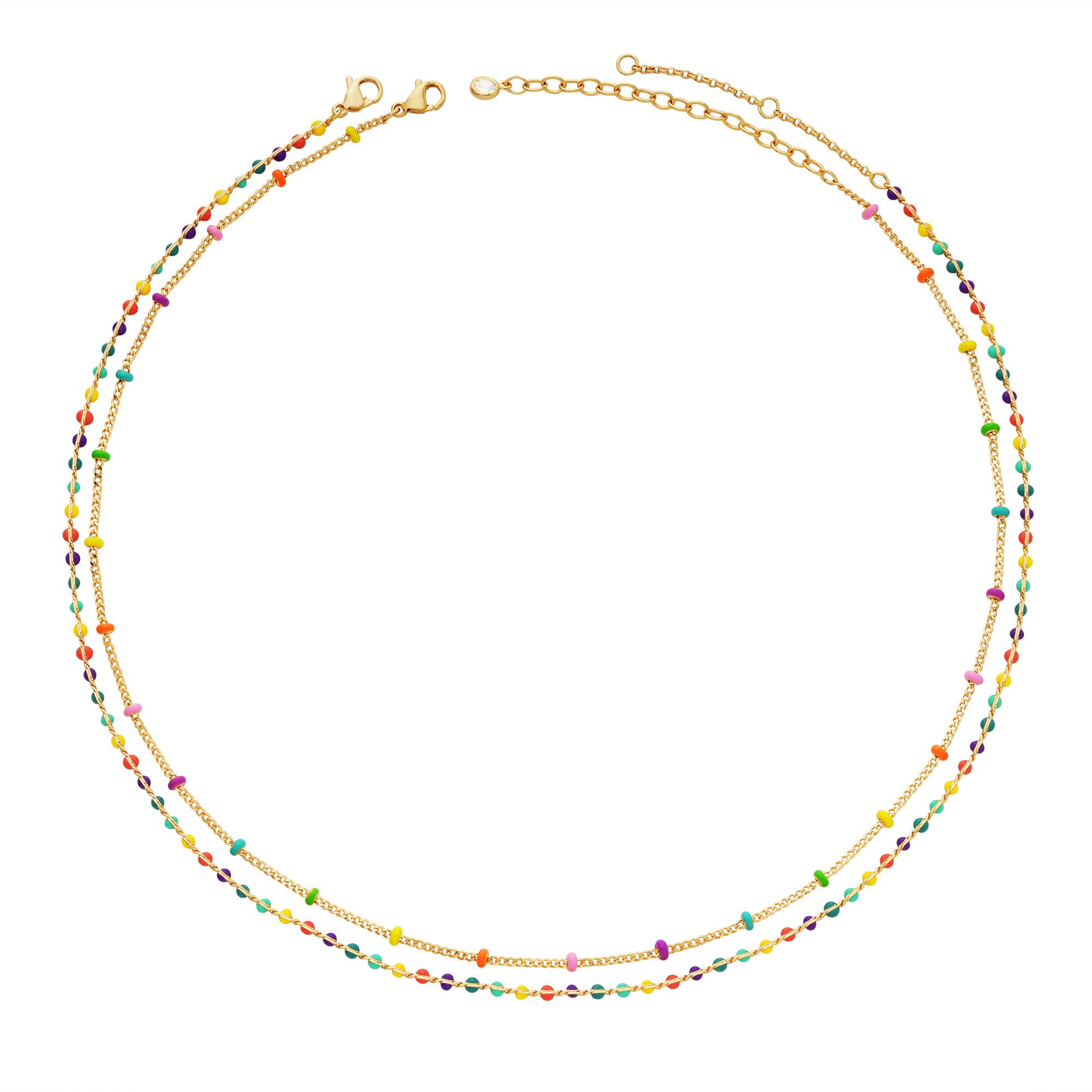 Fettero Golden Glazed Donut Macaron Multicolored Ball Two-Layer Necklace