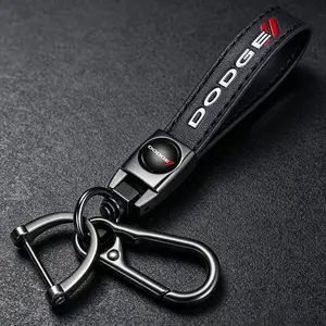 Genuine Leather Dodge Style Keychain, Heavy Duty 360° Swivel & Anti-Loss D-Ring, Durable Key Ring Accessories, Fit for Charger Challenger Durango Ram Journey & More, Unisex Family Gift, Black set