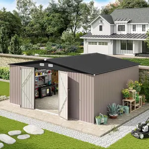 Aoxun Heavy Duty Metal Outdoor Storage Shed - Multi-Size, Multi-Material, with Included Base, Lockable Door, Sloped Roof - Organizer for Garden, Backyard