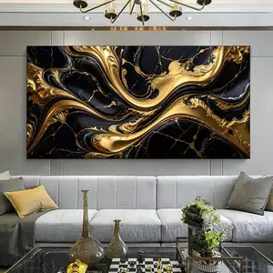 1 piece framed canvas painting - modern black and gold marble wallpaper canvas painting art room, modern canvas poster, suitable for living room, bedroom, office decoration Ornaments Artistic