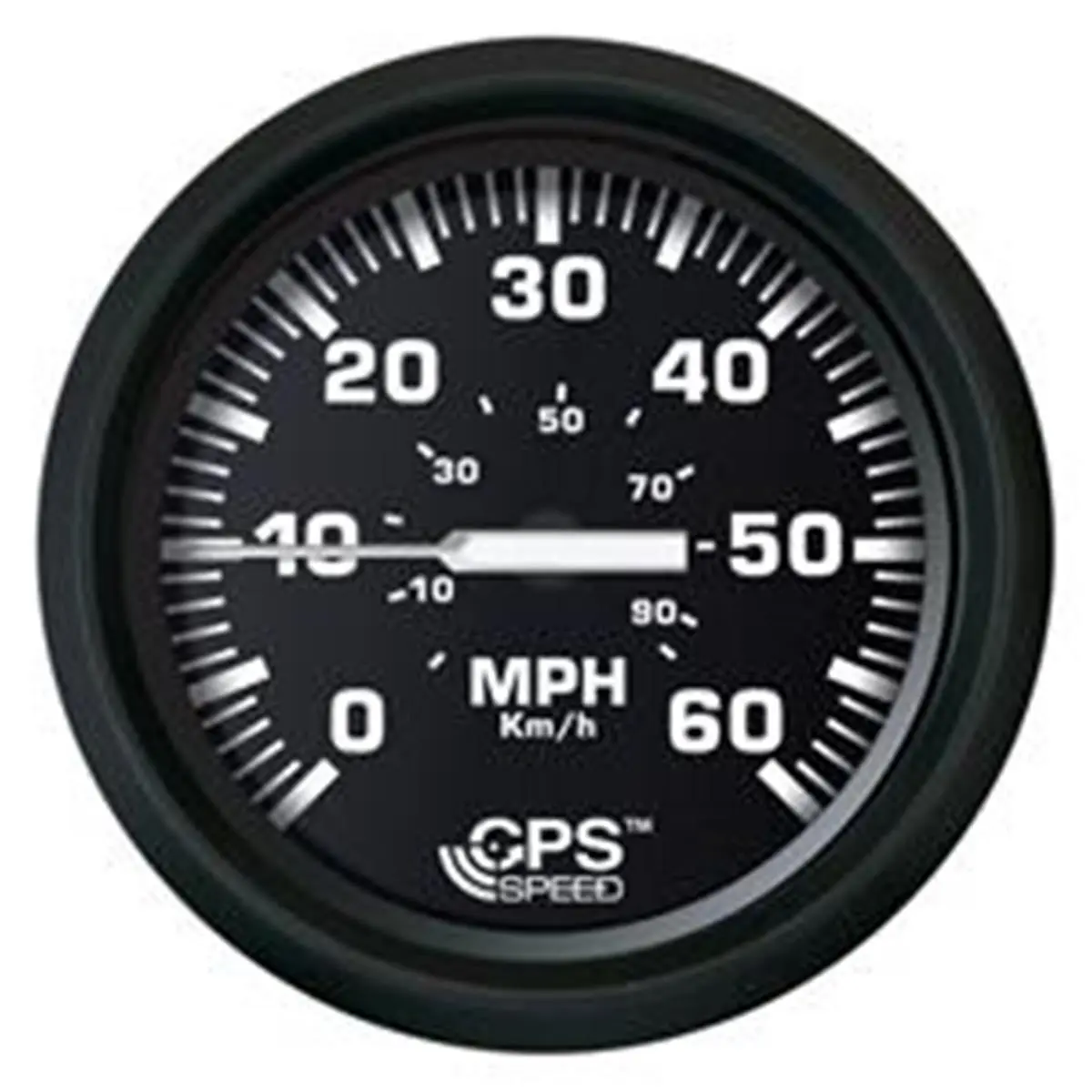 Faria Beede Instruments Euro Black 4 in. GPS Speedometer - 60MPH Vessel Automotive Gauge, 0.7 lbs Aluminum Construction, Bold White Graphics, Contoured White Pointer, Plug-and-Play, 48 Channel, Analog Readout, Speed Display