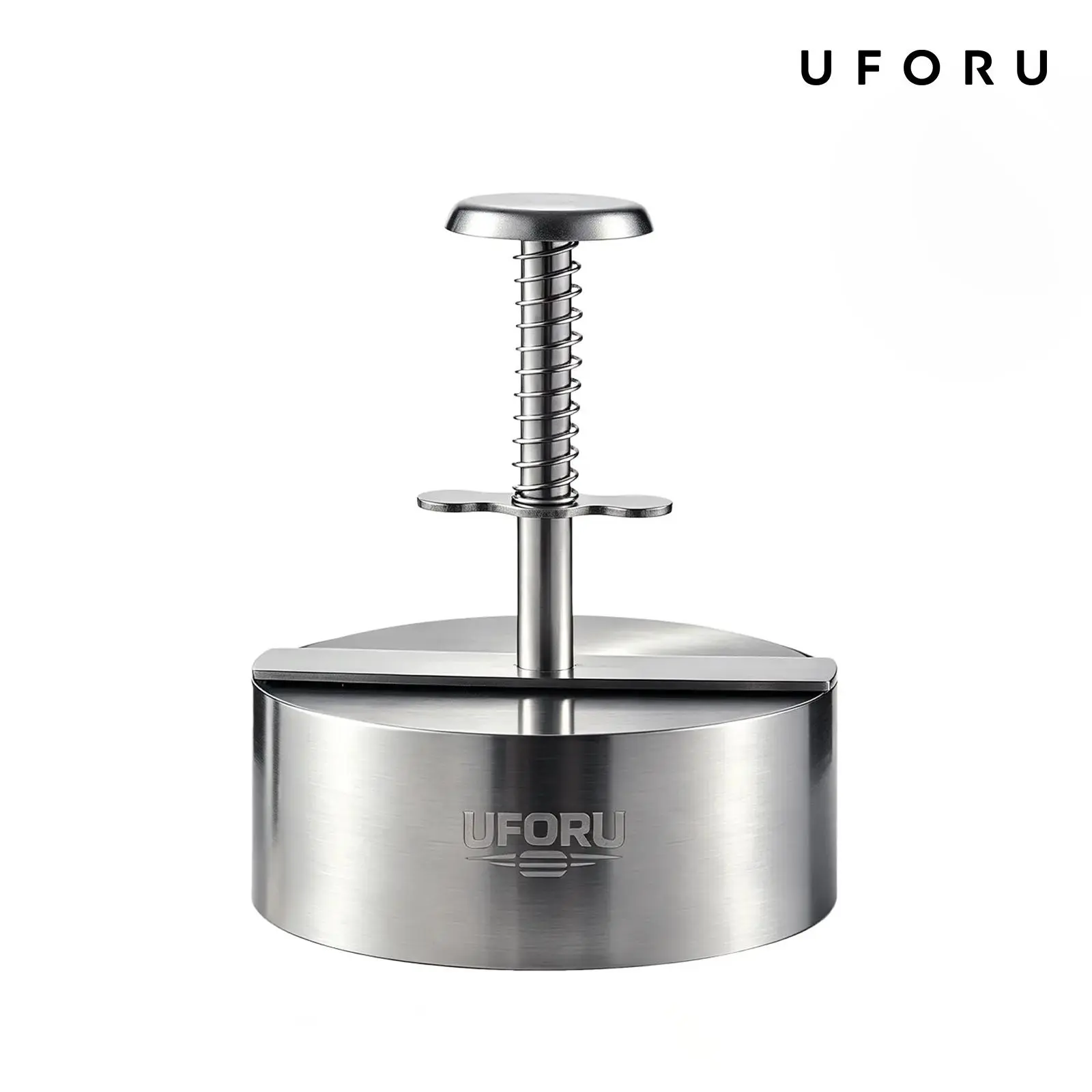 Stainless steel hamburger patty press, 304 stainless steel patty mold with spring handle for easy pressing, ensures evenly sized patties; suitable for hamburgers, mini burgers, outdoor barbecues, meal prep, and home cooking.