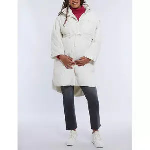 Women's Woven Full-Zip Long Sleeve Quilted Puffer Jacket - Winter White - Size: Large - Motherhood Maternity
