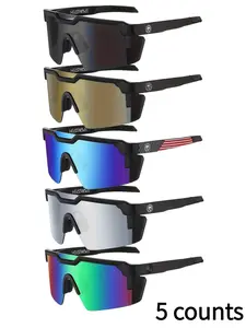 5 Pairs Plain Color Sunglasses, Eyewear for Outdoor Cycling & Spring Adventures, PC Frame Material, All-Season Wear