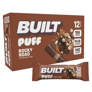 BUILT Puff Rocky Road Protein Snack, 12 Count box, 15g Protein, 140 Calories