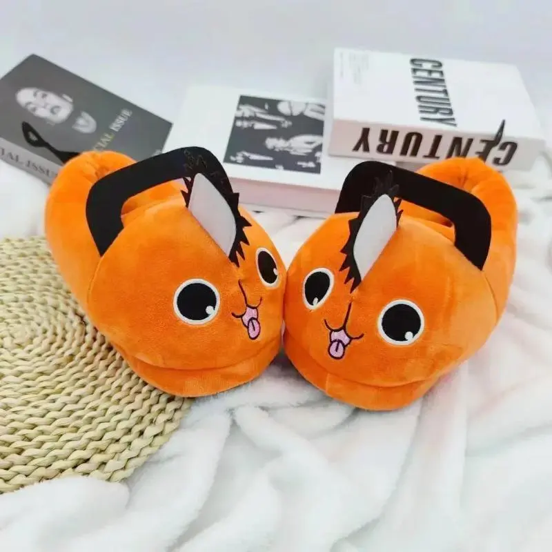 Chainsaw Man Pochita Character Design Plush Slippers, Soft Fabric Warm Home Shoes, EU35-42 Size Stuffed Toy Footwear, Everyday Wear Cosplay Prop for Anime Fans (Adults/Kids)