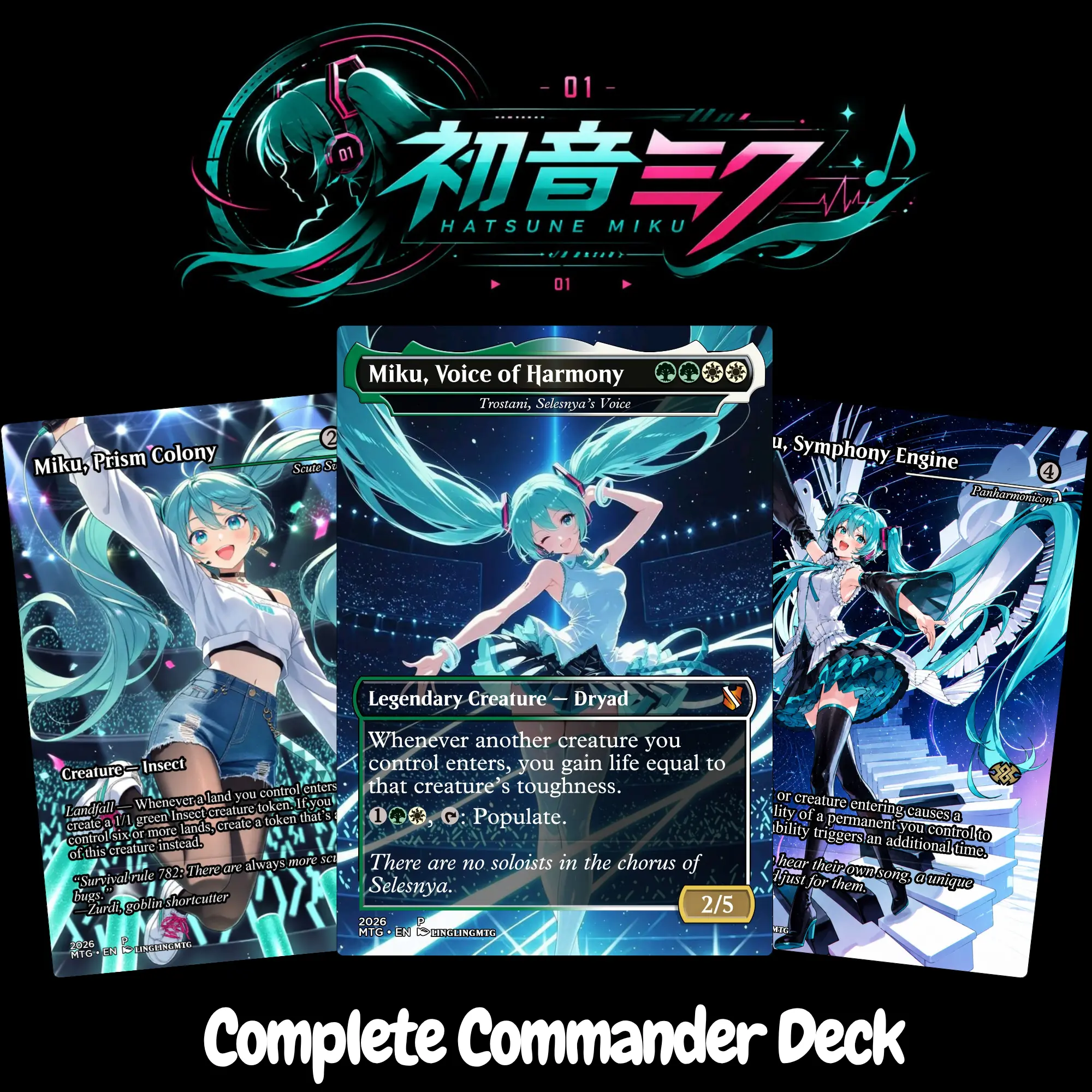 Hatsune Miku Fantasy Commander Deck – 100 Unique Miku Card Art Collection (100 Cards + Tokens)
