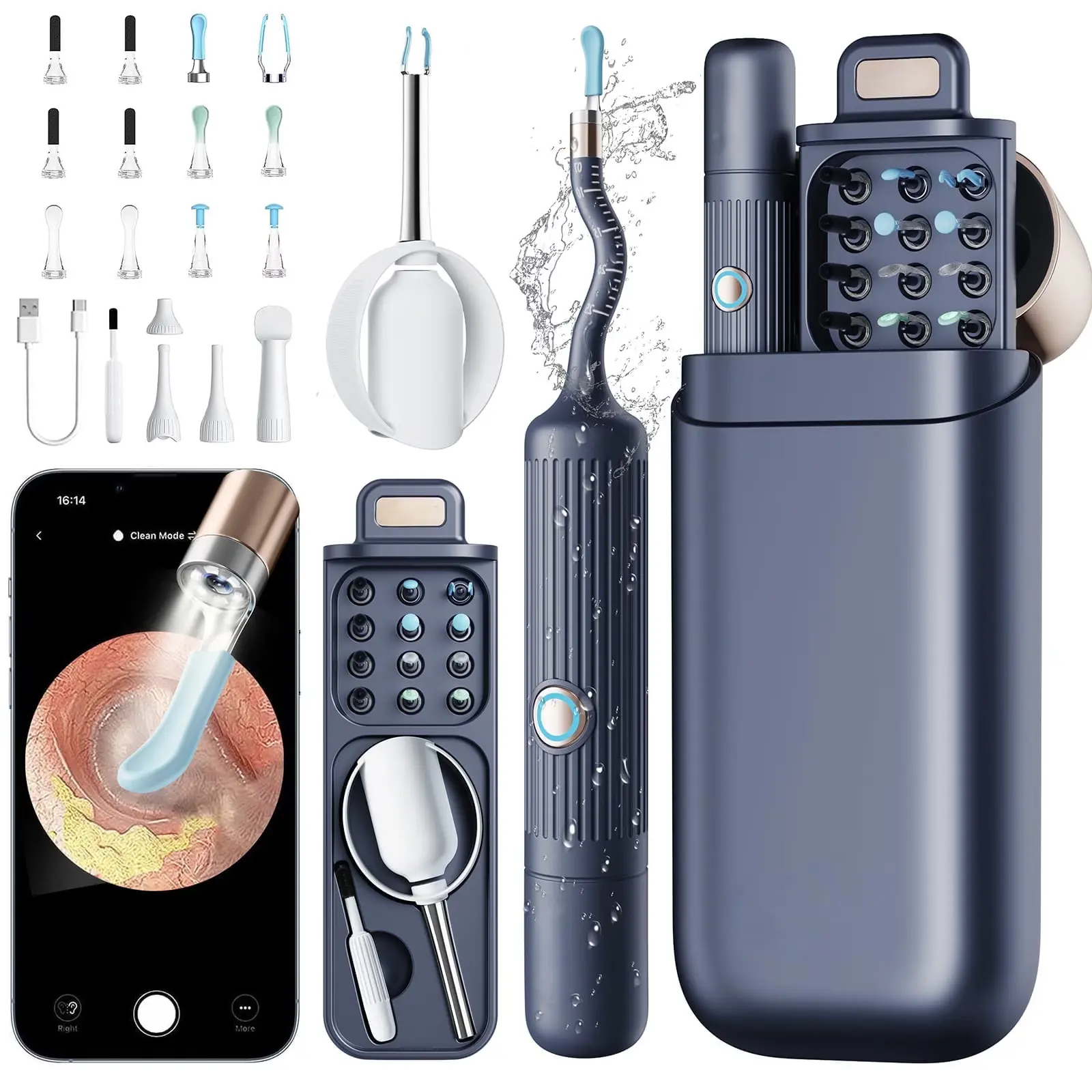Ear Cleaning Camera Wax Removal Tool kit, Portable Flexible Ear Scope Otoscope Camera Light, Visual Ear Picker Wireless Earwax Remover Tweezers for Adults & Kids