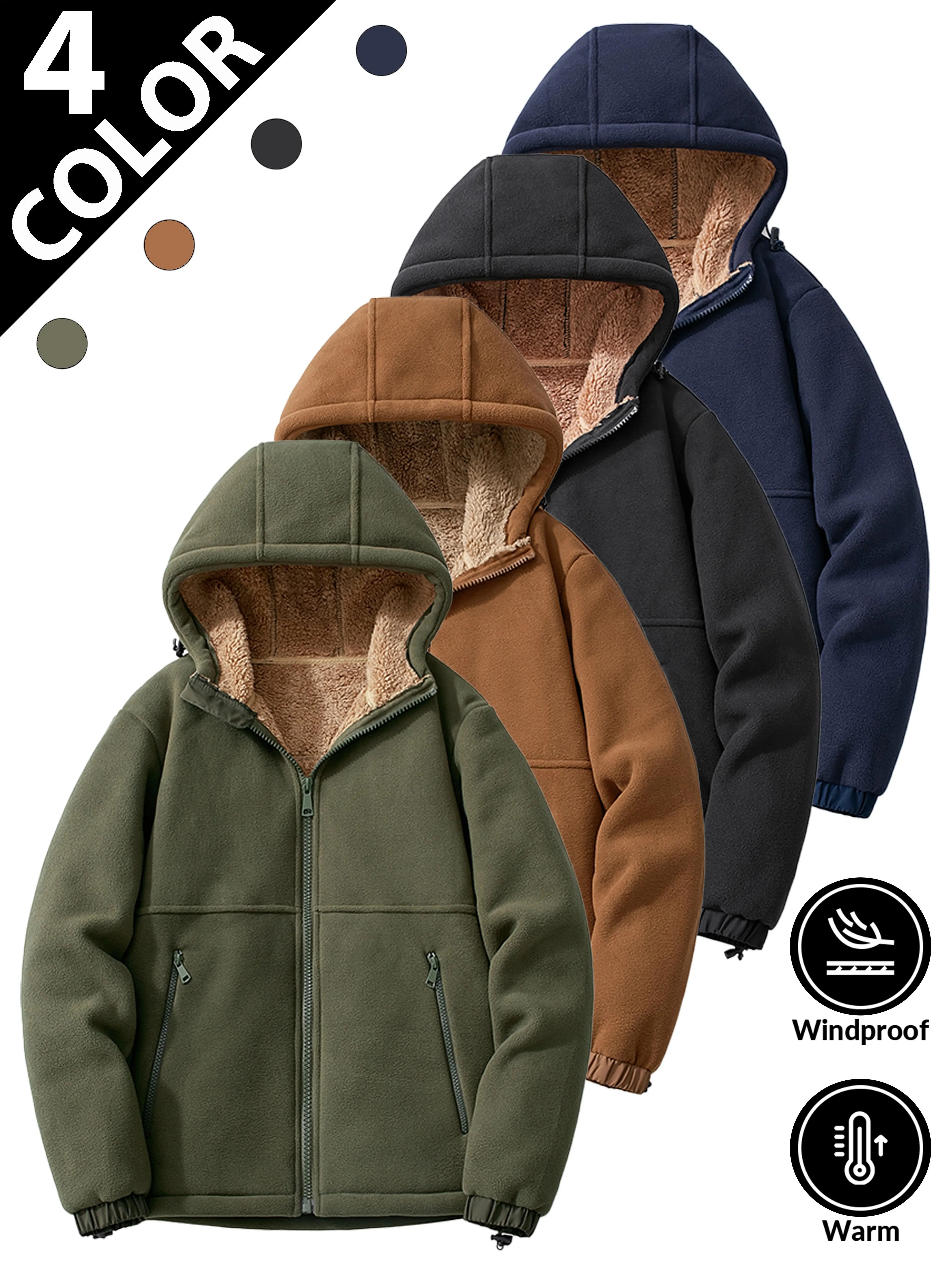 2026 Men’s Hooded Fleece Jacket, thick polar fleece casual sweatshirt suitable for autumn and winter, available in loose plus sizes with soft fleece construction. Made of premium dense fleece material to deliver reliable heat retention while