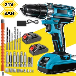 21V Cordless Drill Set, Impact Power Drill With 3/8 Inch Keyless Chuck,Clutch Electric Drill With Work Light, Max Torque 45Nm, 2-Variable Speed & 3.0AH Batteries And Fast Charger