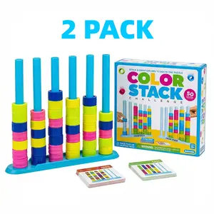 Color Stack Challenge Game, Fast-Paced STEM Color Sorting Stacking Puzzle Toy, Building Blocks, for Kids Ages 3-8, with 2 Stacking Trays, 50 Double-Sided Challenge Cards& 80 Rings, Educational Brain Teaser, Indoor Outdoor Party Play Gift for Boys Girls