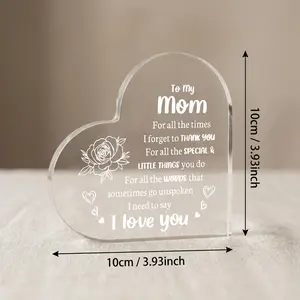 Heart Shaped Acrylic Plaque for Mom – Inspirational Flower & Letter Design, Meaningful Birthday Gift for Mom, Elegant Keepsake Decor