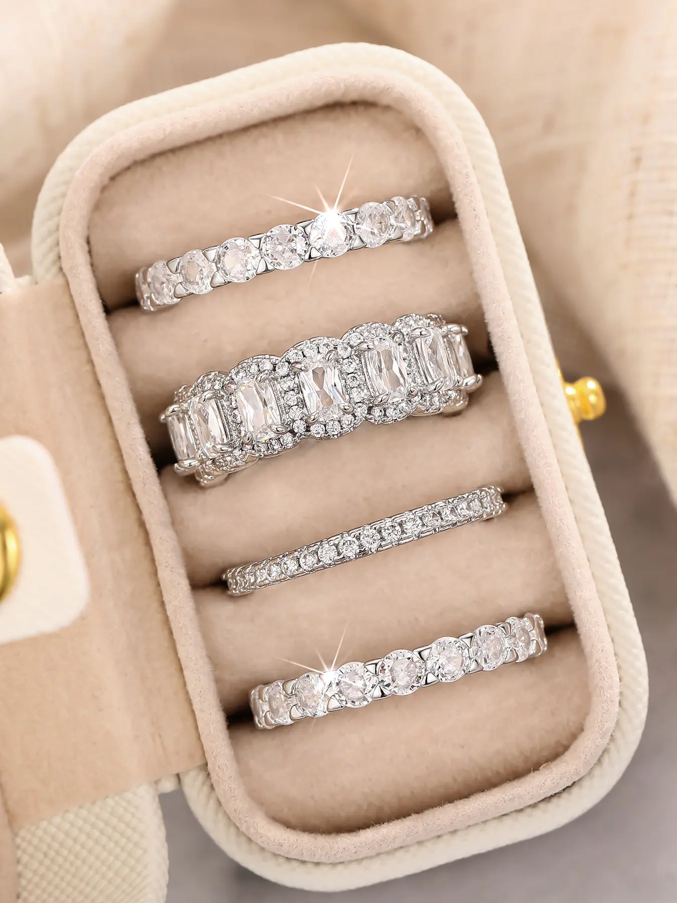 Elegant Women's Copper Ring Set, Artificial Zircon Jewelry Gift Box Included, Casual All-Season Accessory for Weddings & Anniversaries, Elegant Fashion Rings, Beautiful Rings