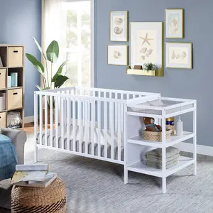 3-in-1，Baby Bassinets Bedside Sleeper - Portable Pine WoodBedsideBassinet,3 Heights Small Mini Crib withMattress,Space-SavingDesign Baby Crib for Newborns 0-36 Months, Solid Wood BedFrame with Fence, Door &Safety Guardrails, CPC Certified