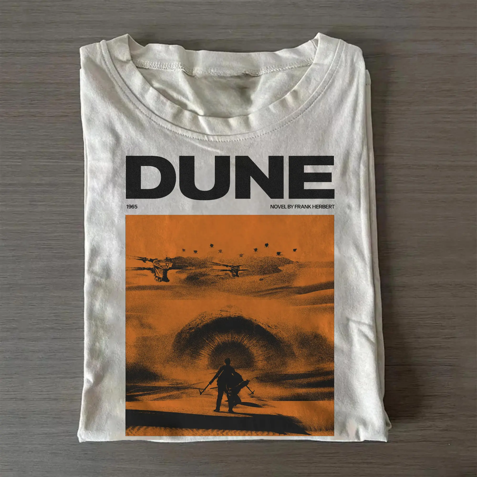 Dune Graphic T-Shirt for Men, Vintage 1965 Arrakis Sand Dunes Shortsleeve Fitted Round Neck Sci-Fi Lover Gift, Tshirt, Graphic T Shirts, Cotton Fabric, Fitted Cut, Graphic Print, Retro