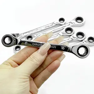 12-In-1 Robust Chrome Vanadium Ratchet Spanner Wrench, Dual Heads and Reversible Function, Adjustable Size 8-10mm for DIY and Industrial Use