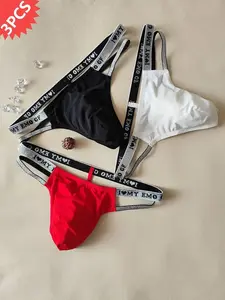 Men's Letter Tape Cut Out G String, Soft Comfy Breathable Briefs for Daily Wear, Fashion Men's Underwear for All Seasons mens lingerie