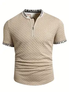 Men's casual polo shirt, featuring a stand-up collar and zipper decoration, a breathable summer casual top, suitable for casual outfits