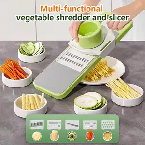 Multi-functional Vegetable Slicer with Cheese Grater Adjustable Stainless Steel Blade Comfort Grip Safety Features Easy to Clean Carrot Grater Cabbage Shredder Cucumber Slicer for Kitchen - Utensils