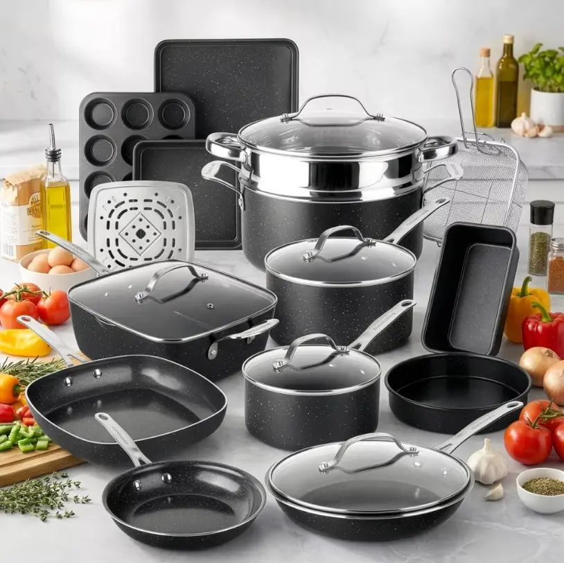 Granitestone 20-Piece Nonstick Cookware Set Ceramic with Lids, Complete Kitchen Essentials for Healthier Cooking, Oven Safe up to 500°F, Dishwasher Safe, Easy to Clean, Bakeware & Kitchen Utensils Included