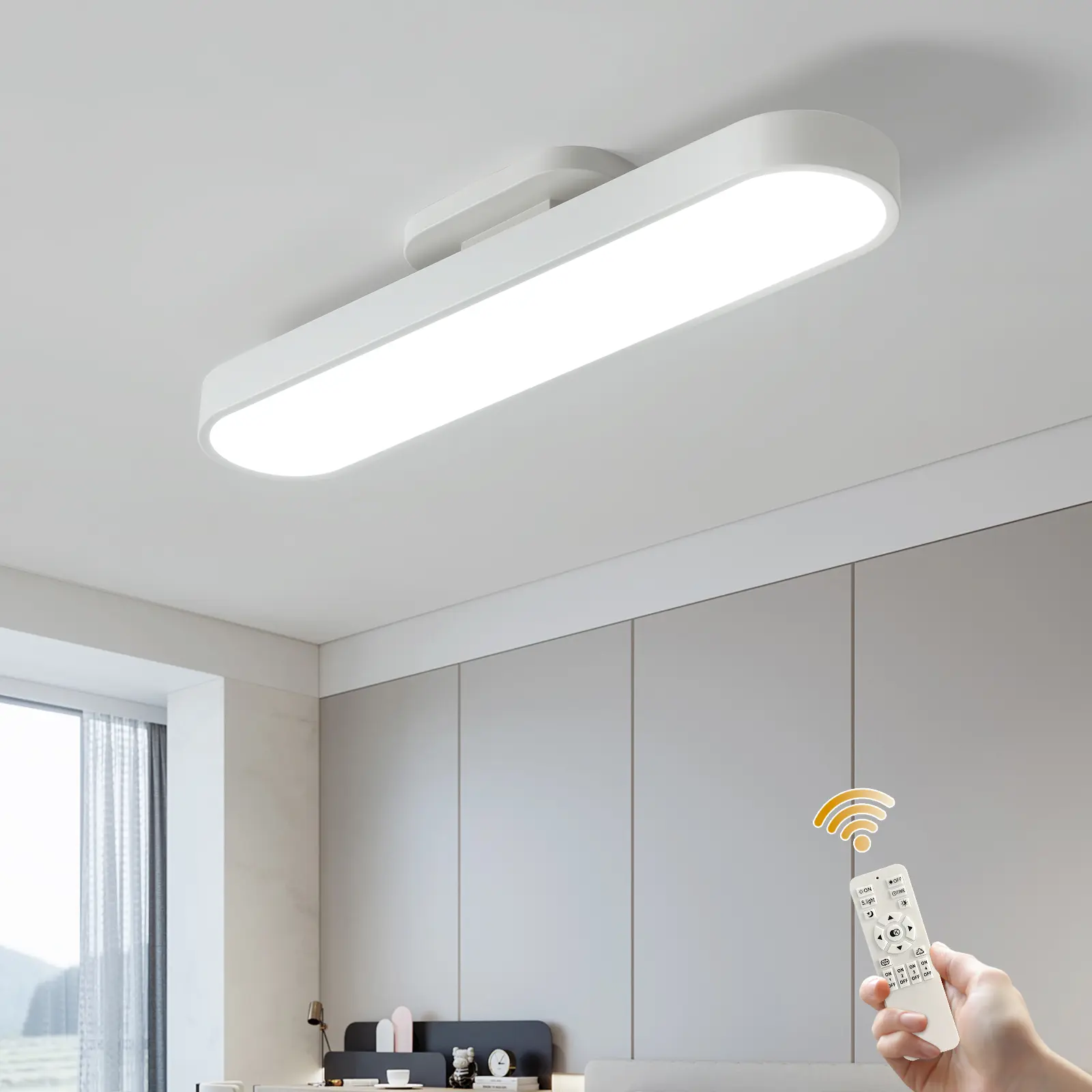 27.5in White Iron & Acrylic Modern Dimmable LED Flush Mount Ceiling Lamp, 360° Wraparound Design with Memory Mode, Recessed Lighting for Indoor Use in Hallway, Dining Room