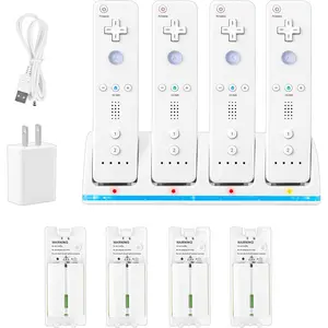 4 in 1 Wii Remote Charger,Charging Station with 4 Pack 2800mAh Rechargeable Battery,Plugs,USB Cable for Wii/Wii U Remote Controller(Not Include Controllers)