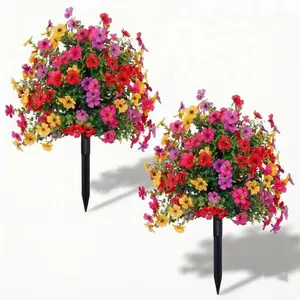 2 Bundles Artificial Violet Rose Bushes, Decorative Flowers, Outdoor UV Resistant Waterproof Flowers, Garden Porch Patio Decor, Low Maintenance No Watering Needed, Mother's Day Gift #GLOBAL PICKS