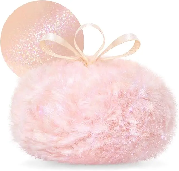 Body Glitter Powder Puff Body Shimmer Powder Plush Peach Ball Loose Highlighter Patting High Gloss Shine Bright Illuminator Glossy Diamond Glow Sparkle Makeup for Body Face Hair