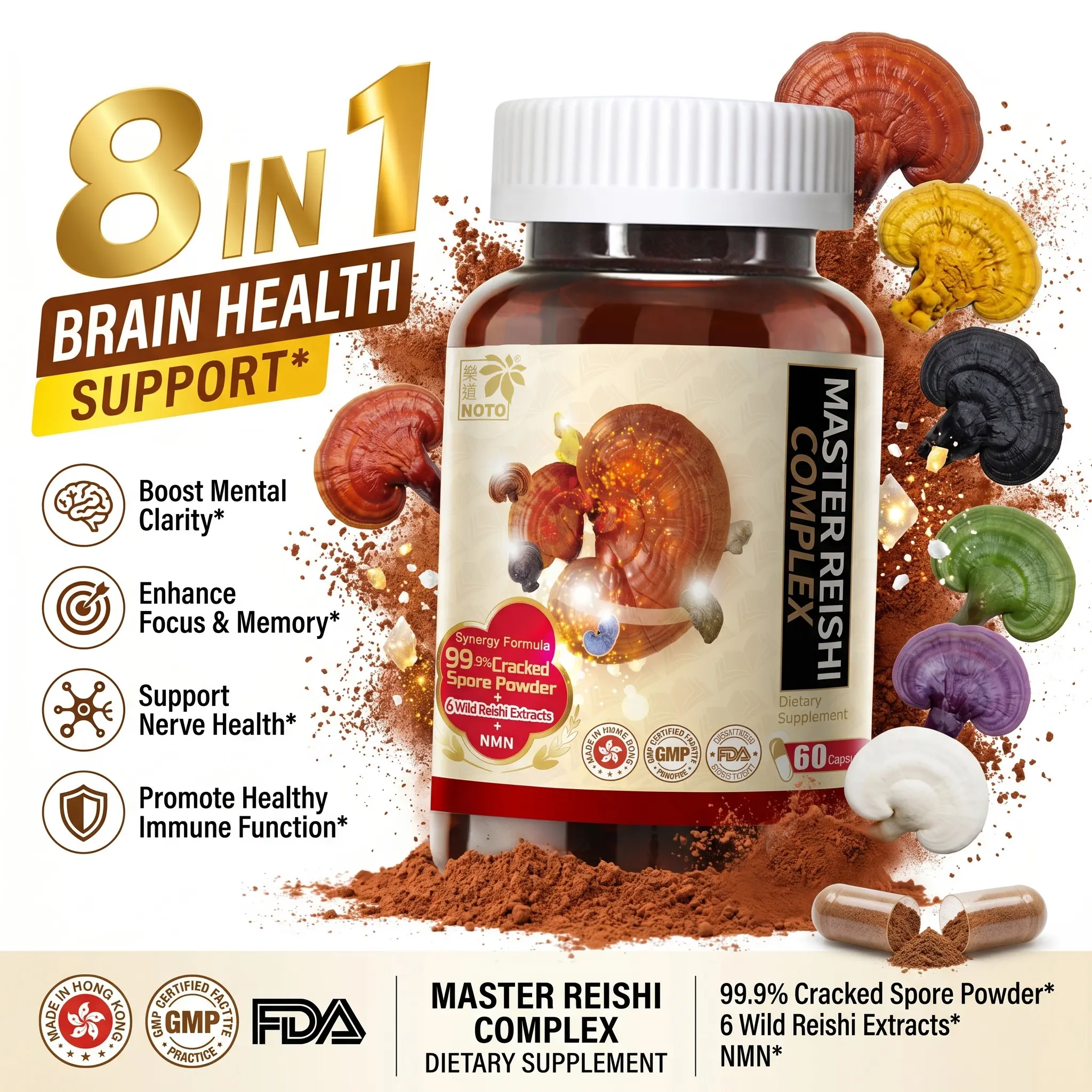 Brain Booster | Memory, Focus & Clarity | Reishi Mushroom, Neuro Energy & Cognitive Support | 60 Capsules nighttime DealsForYouDays | gifts for my husband | Fathersdaygift # boost with goli # first day multivitamin # exclusive deal