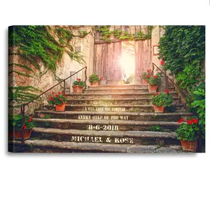 I Will Love You Every Step of the Way Personalized Picture Print Artwork with Couple's Names Special Date and Your Own Message on,Great Gift for Anniversary.