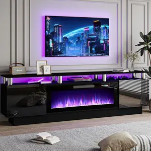 [Summer Vibes] PUKAMI Modern Fireplace TV Stand with 36" Electric Fireplace for TVs Up to 80 inch, Luxury LED Light Entertainment Center with High Gloss Cabinet, TV Consoles for Living Room