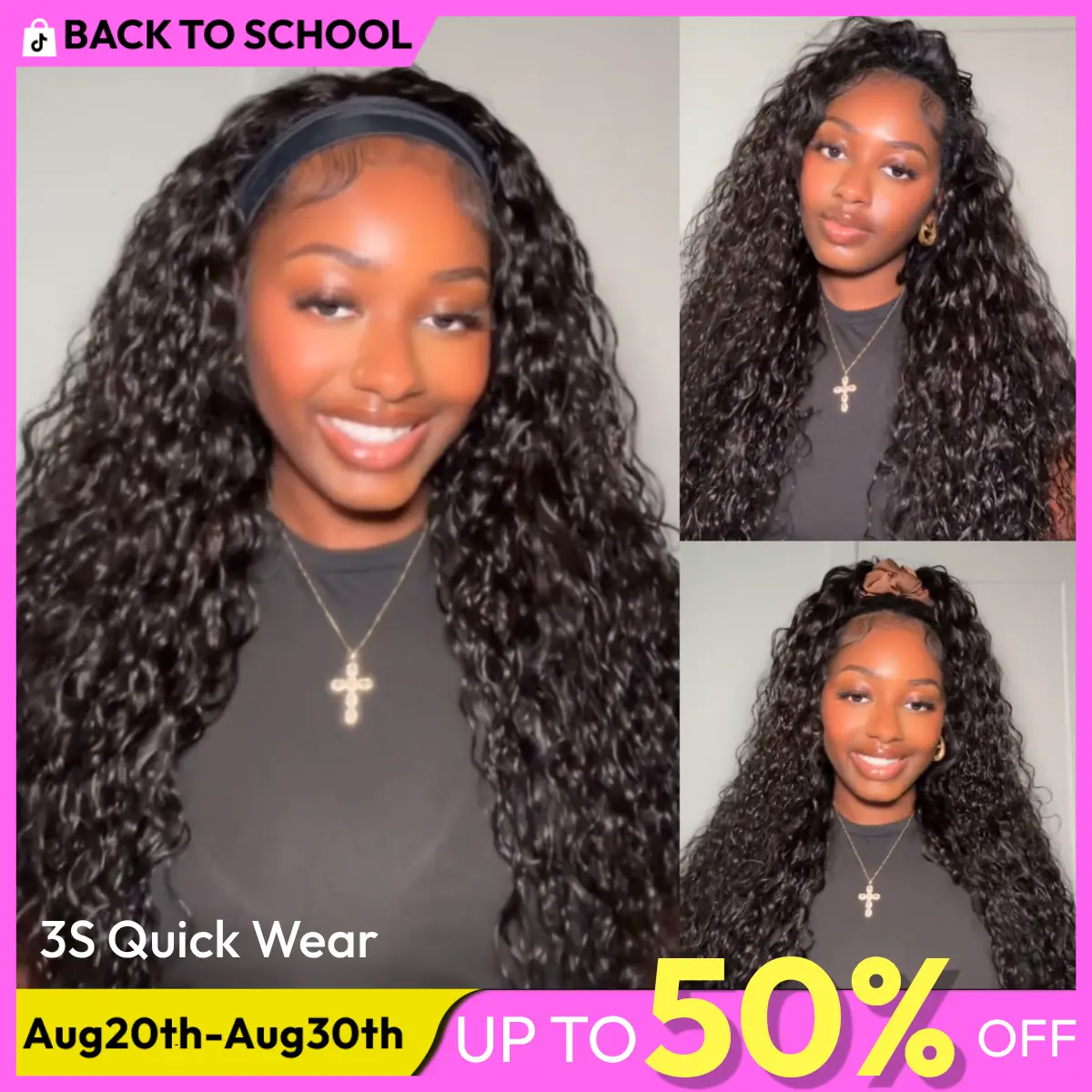 UNice Zero Stress Water Wave Zip Headband Wig Human Hair with Drawstring Glueless No Slipping Secure All Day Wigs 2-In-1 Switch Half Wig 3S Quick Wear Beginners Friendly Summer Wig SummerArrvials #SoHoChic #TikTokShopBackToSchool