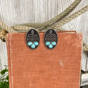 Western Boot Stitch Large Oval Stud Earrings