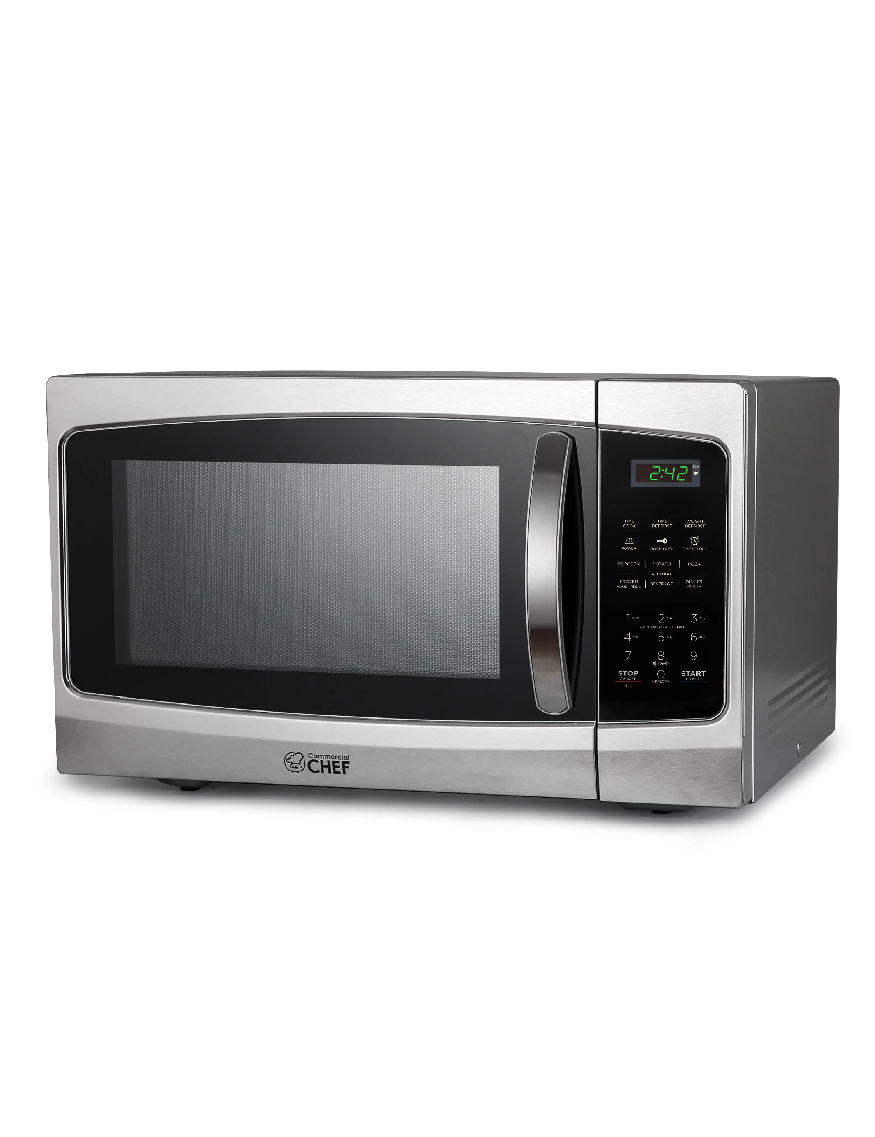 Commercial Chef 1.3 Cu. Ft. Countertop Microwave Oven, Touch Controls with Digital LED Display, 1000W, 12.4” Turntable Plate, Push Button Door, 10 Power Levels, CHM13MS6, Stainless Steel, Kitchen Appliances, Compact