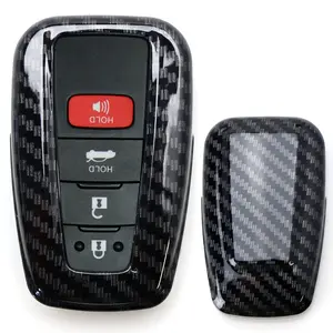 iJDMTOY Glossy Metallic Black Carbon Fiber Pattern Exact Fit Key Fob Shell Cover For 2017/2018-up Toyota Camry Prius Prime Mirai C-HR, etc w/Push Start Engine Feature