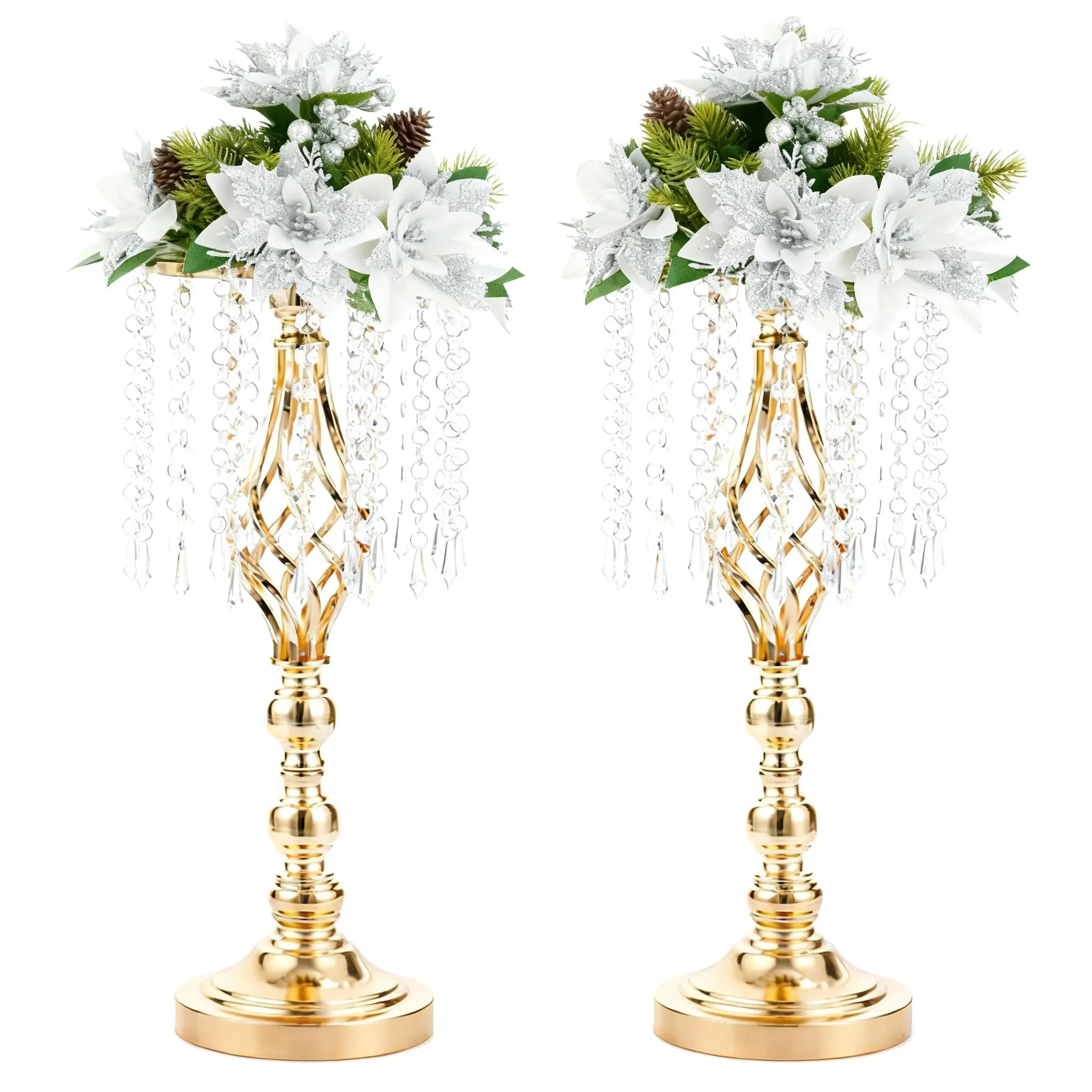 Gold  Centerpieces, 2 Counts 19.3 inches Table Tall Crystal Flowers Stand, Wedding Road Lead Flower Holders Crystal Chandelier Metal for Reception Tables Supplies，Christmas ，TikTokShopBlackFriday