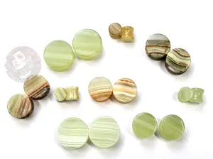 Natural Light Green and Brown Striped Onyx Double Flare Stone Plugs, Ear Gauges, Ear Tunnels Available in 6mm-25mm