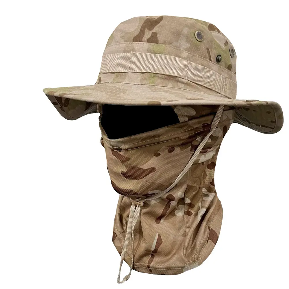 2 in 1 Fishing Hat & Neck Gaiter Set UPF 50+ Camouflage Roundedge Outdoor Bucket Hat with Drawstring Windproof Quick-Dry Design for Fishing Hiking Hunting Mountaineering Cycling