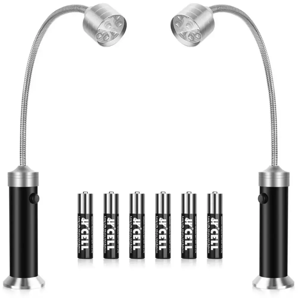 [2-Pack Metal BBQ Grill Flexible Work Lights] - Base-Mounted, Heat & Water Resistant, 360° Adjustable Flexible Neck, Super Bright LED, Batteries Included, No Messy Clamps, Hands-Free - Ideal for Grilling, Father’s Day Gifts for Dads