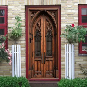 2pcs Vintage European Carved Wooden Door Wall Sticker Stereo Simulated Wood Grain Self Adhesive Decorative Sticker for Living Room Entrance Background Wall Window Shop Decoration Waterproof Removable