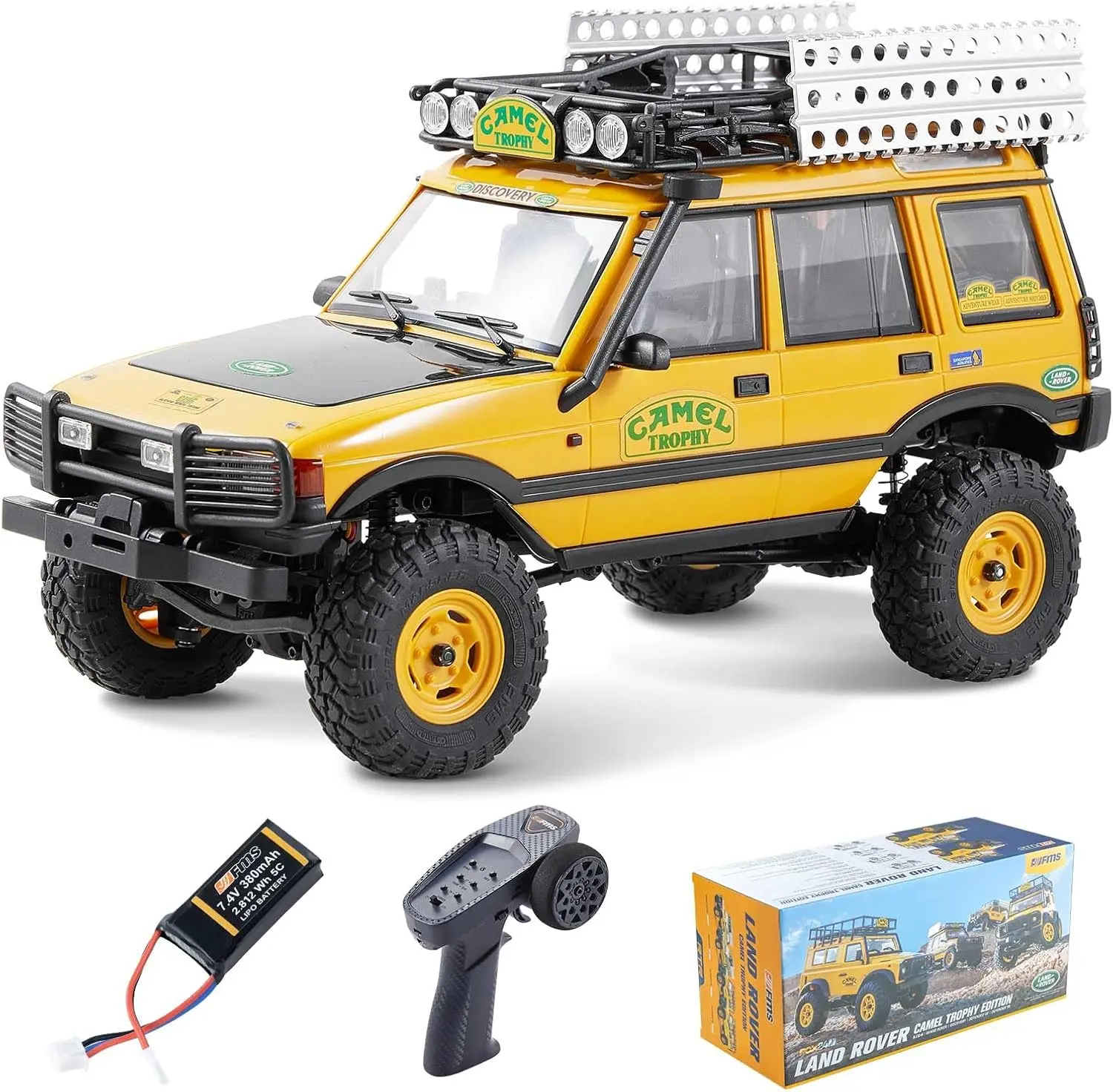 FCX24M FMS 1/24 RC Crawler, Land Rover Family, 2.4Ghz Off-Road RC Rock Crawler with Lighting Effects, Speed Switch and Accessory Packs, RC Cars for Adults