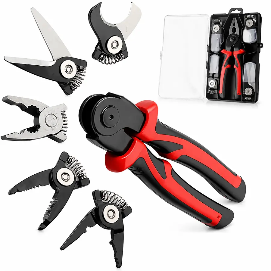 5 in 1 Wire Stripper Pliers Tools Set, Combination Interchangeable Pliers Kit, Wire Stripper, Wire Crimper, Linesman Pliers, Cable Cutter, Electricians Scissor with Storage Case