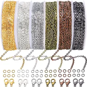 6-Color Chains Jewelry Making Supplies, 60ft Cable Link Chains for Making Jewelry Necklace Earring Bracelet Findings DIY Craft Kit for Adults, 2mm Gold Silver Copper Plated Metal Link Rolls Bulk