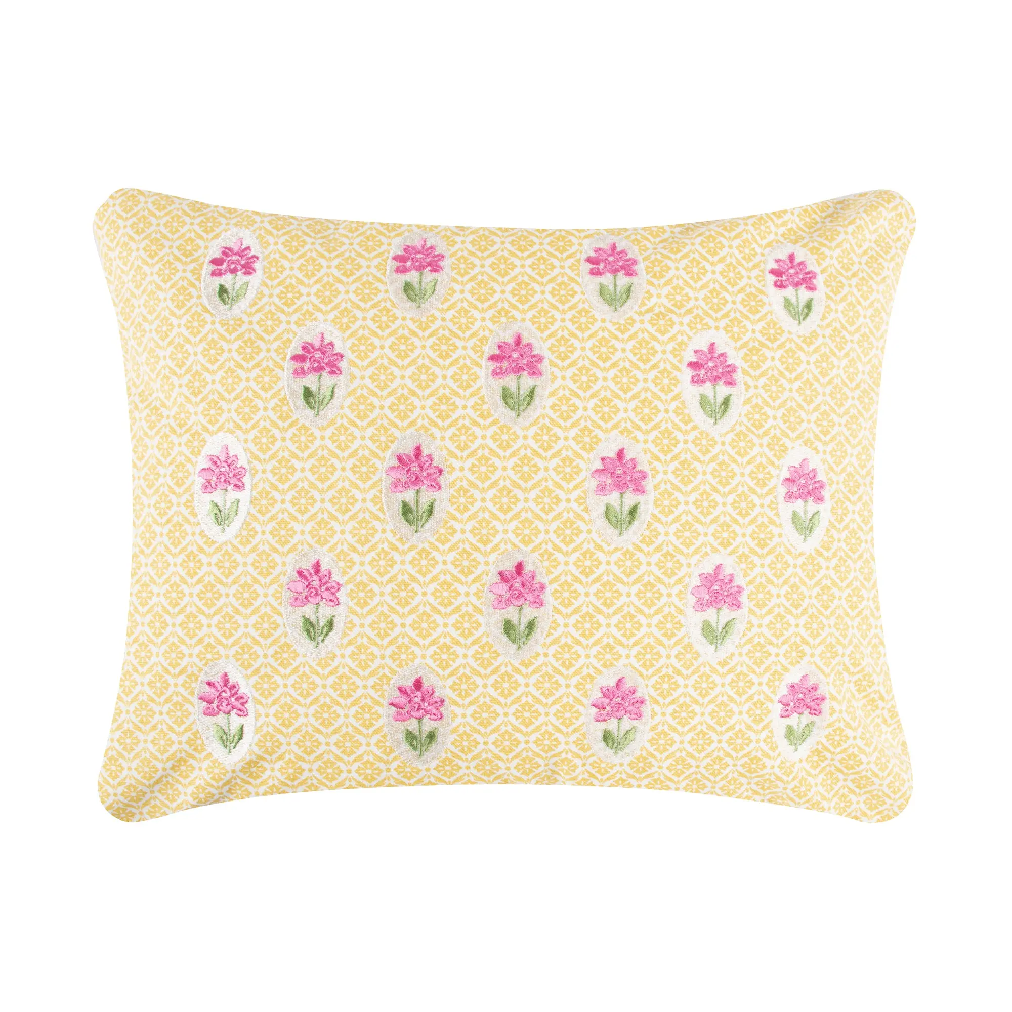 Blooming Hillside Yellow with Pink flowers Pillow