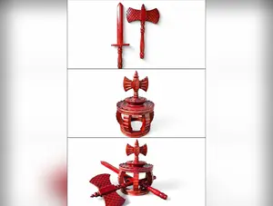 Shango crown set with sword/Axe, Set completo corona hacha y espalda de Shango CHERRY