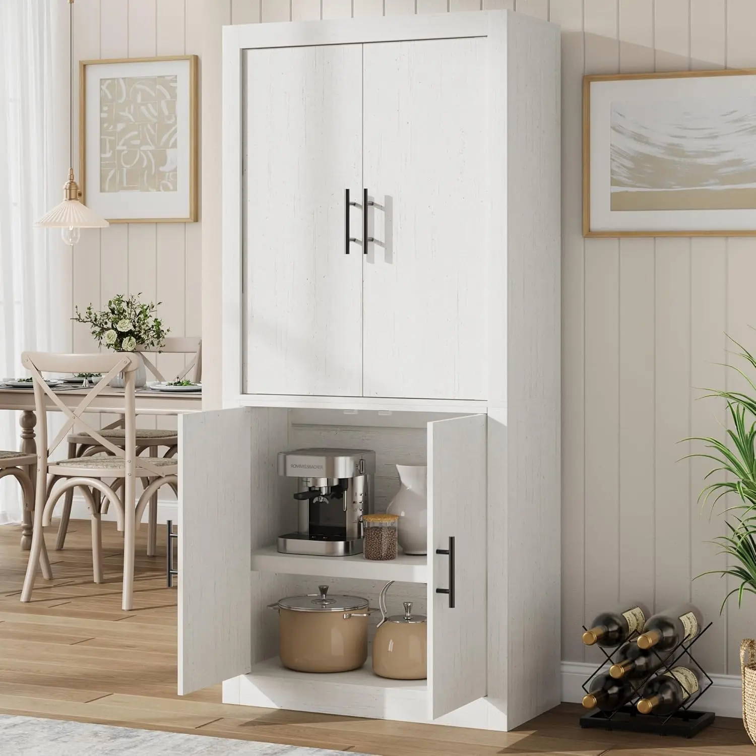 Tall Kitchen Pantry Cabinet, Farmhouse Wood Storage Cabinet with 4 Doors and Adjustable Shelves, Sturdy Frame, 70.45" Large Office Bookcase Cabinets for Kitchen, Dining, Office, Walnut