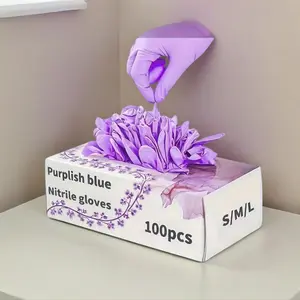 100pcs Purple Nitrile Cleaning Gloves, Fingertip-Designed, Powder-Free Latex-Free NBR Material, for Kitchen Cleaning, Hand Protection