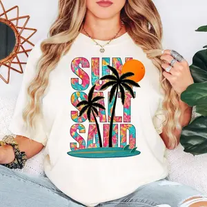 Beach Summer Shirt, Sun Salt Sand Sweatshirt, Tropical Vacation Tee, Coastal Graphic Hoodie, Palm Tree Shirt, Unisex Short Sleeve Tee, Graphic Streetwear T-Shirt